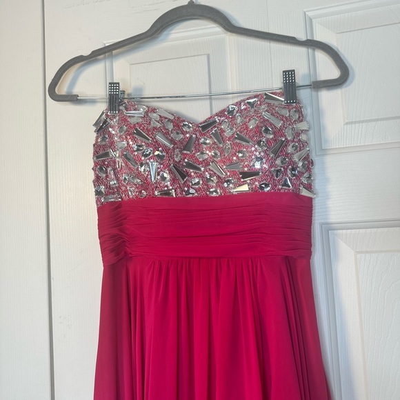 Blondie Nites strapless empire fuchsia chiffon dress size junior 5 - Picture 3 of 12